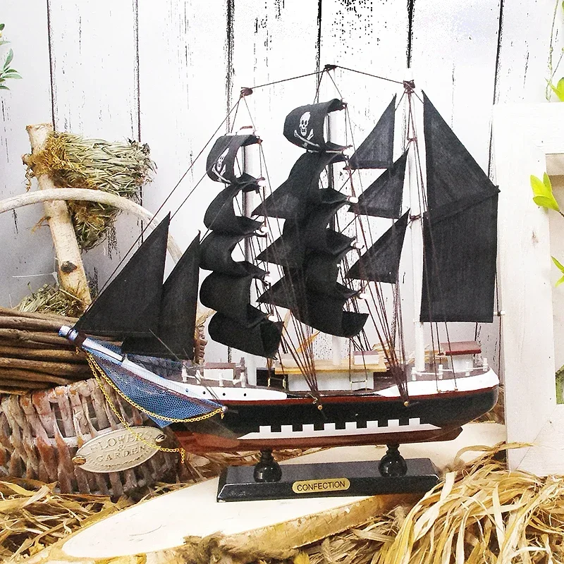 Mediterranean wooden sailboat model ornaments solid wood simulation craft boat bar decoration handmade   home decoration