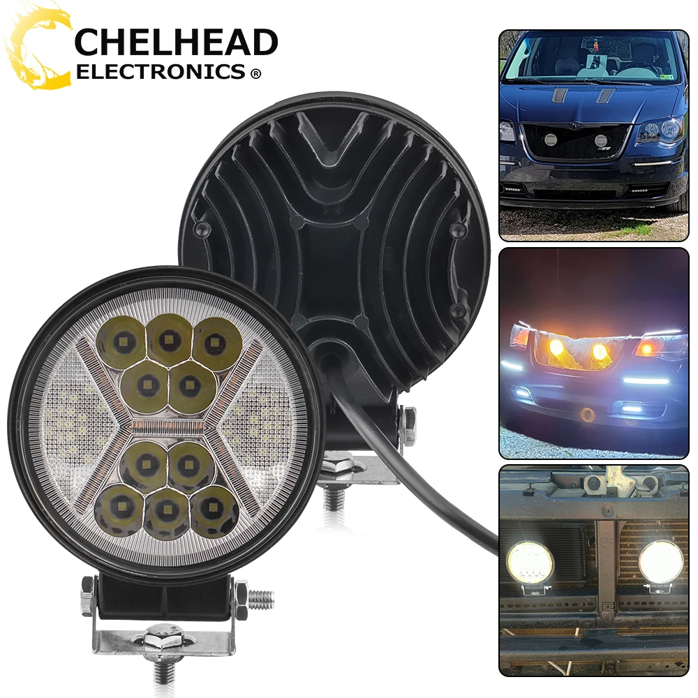 

1pair 4.5" Round LED Pods Off Road Work Light Amber Strobe DRL Spot Flood Combo Beam 12V-24V for Motorcycle SUV Boat Truck