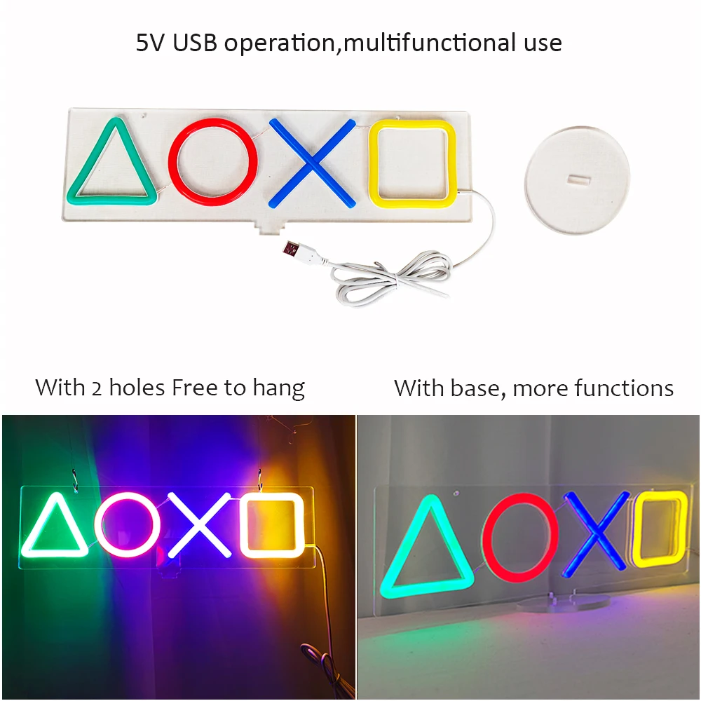 LED Neon XoXo Light Sign Game Icon LED Neon Lamp Wall Hanging Atmosphere Night Light for PS4 Game Room Bar Decoration