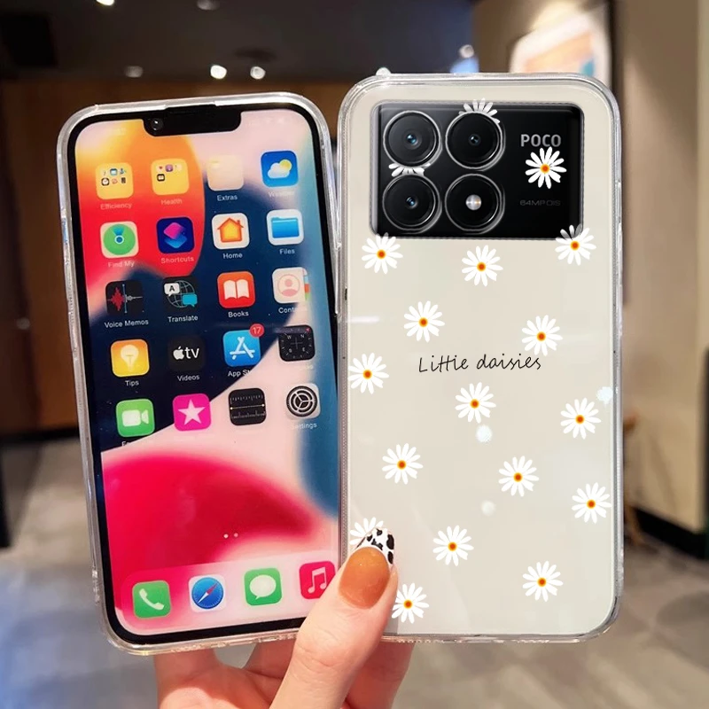 Для Redmi A4 Xiaomi Poco X6 Pro X5 X5 Pro X4 Pro F6 M6 F4 F5 F6 Pro M3 F3 M4 Pro 5G Чехол для телефона Роскошные цветочные растения Прозрачный корпус