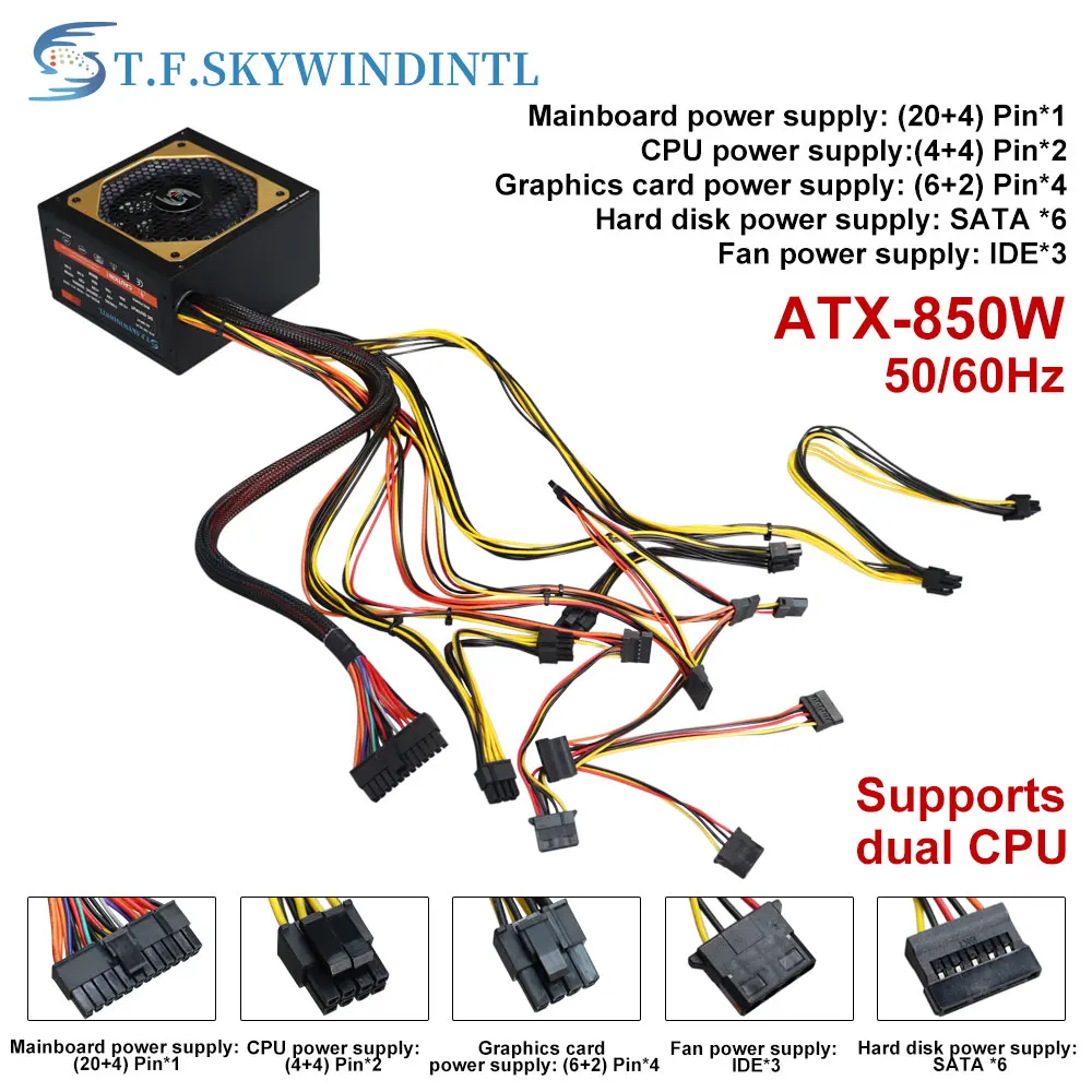 Imagem -05 - Skywintl-fonte de Alimentação do Computador 750w 800w 850w 220v Atx Psu para Jogos t. f.