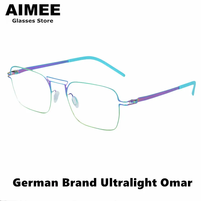 20 Years No Fading Germany Brand Ultralight Glasses Frame Men Women Screwless Square Eyeglasses Handmade Purple Spectacles Frame