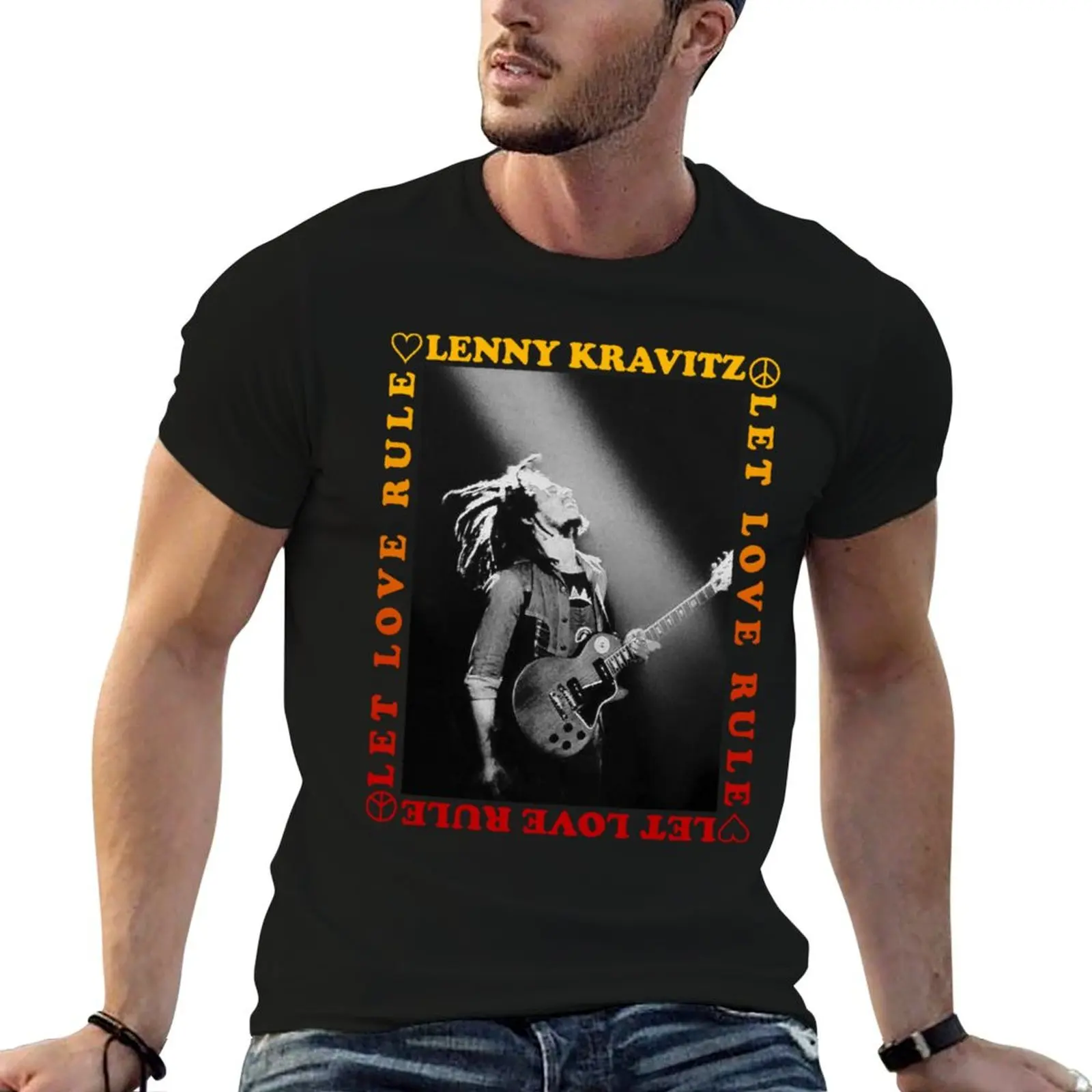 Camiseta Lenny Kravitz Guitar Let Love Rule Essential, camisetas de algodón 100%, camiseta lisa para hombre
