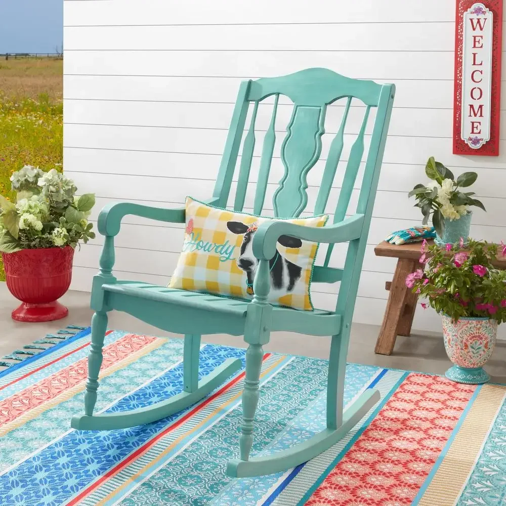 Teal Rubberwood Rocking Chair Graceful Comfort Feminine Delightful Sophisticated Oasis Relaxation Heaven