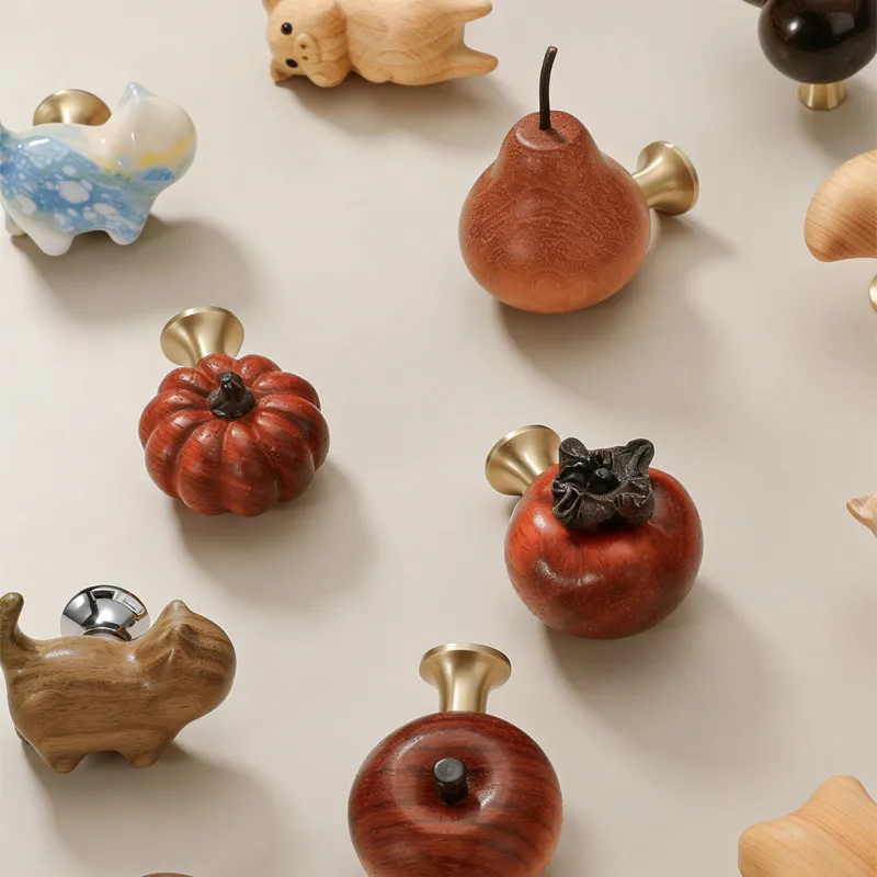 Creative Light Luxury Handmade Children's Room Cabinet Door Handle Cute Sandalwood Cartoon Cupboard Wardrobe Drawer Pulls