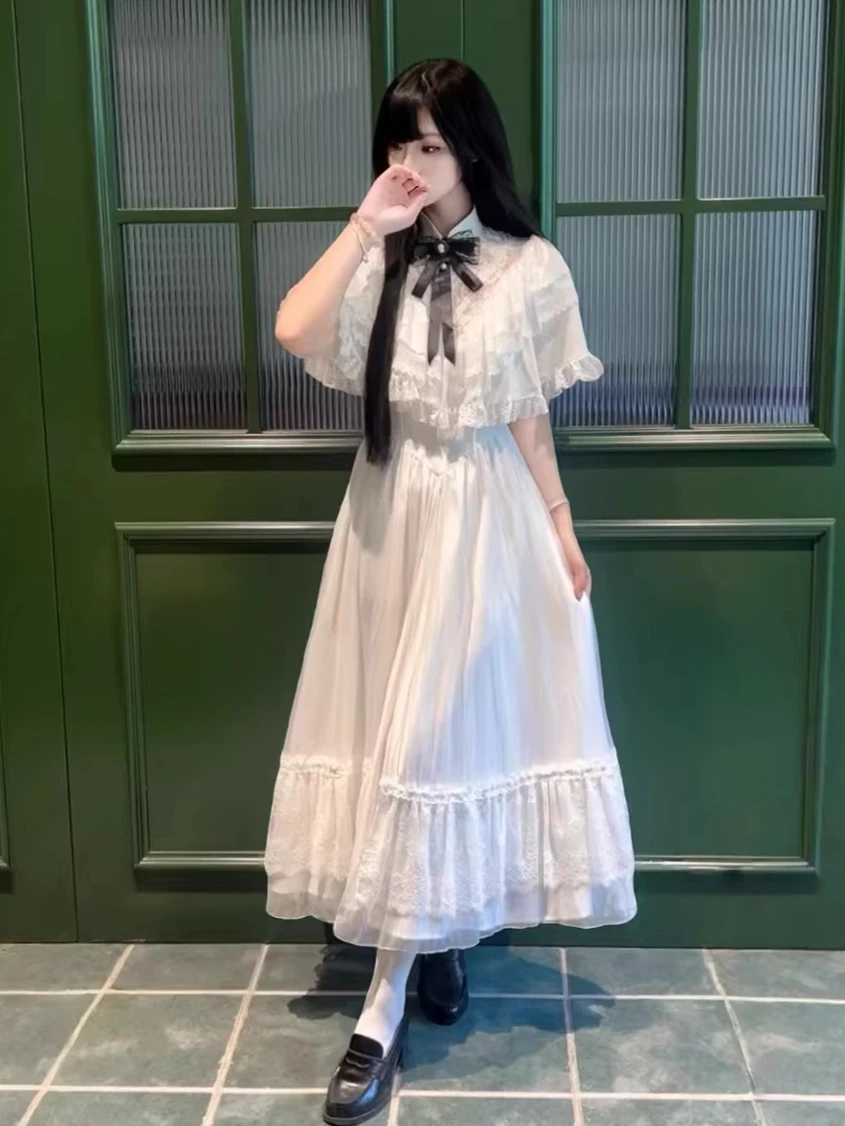 French Elegant Y2K Women Midi Dress Lace Evening Party Slim Fit Fairy Lolita Vintage Patchwork  Formal Casual Wear Autumn New image 5