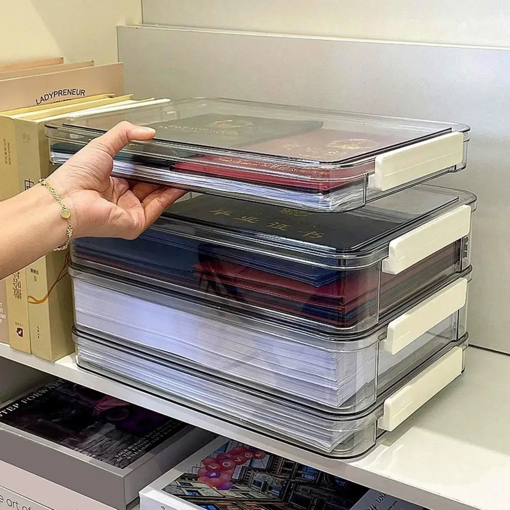 Organizador de documentos de plástico snap-on caixa de arquivo capacidade empilhável transparente caixa de armazenamento de arquivo organizador para documentos para fácil