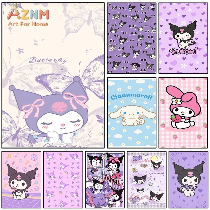 Sanrio Kuromi Canvas Wall Art Unframed Print Butterfly Bow Sweet Cartoon Poster for Bedroom Dorm Home Interior Wall Decor Art