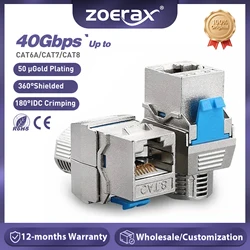 ZoeRax Cat6a Cat7 Cat8 Keystone Jack, RJ45 STP Tool-Less Type Zinc Alloy Module Shielded Keystone Jack Adapter 40 Gigabit