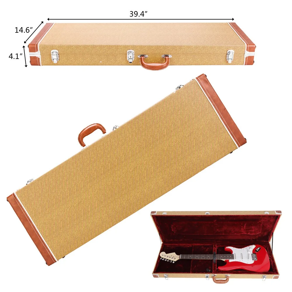 HOT Electric Guitar Hard Case Bag Rectangular with Lock Yellow Color