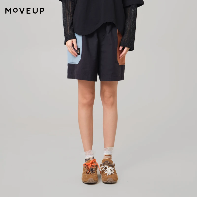 MOVEUP Casual Straight Shorts 2026 Summer New Pure Cotton Elastic Waist Patch Bag Woven Label Loose Shorts For Women 3ELX20116