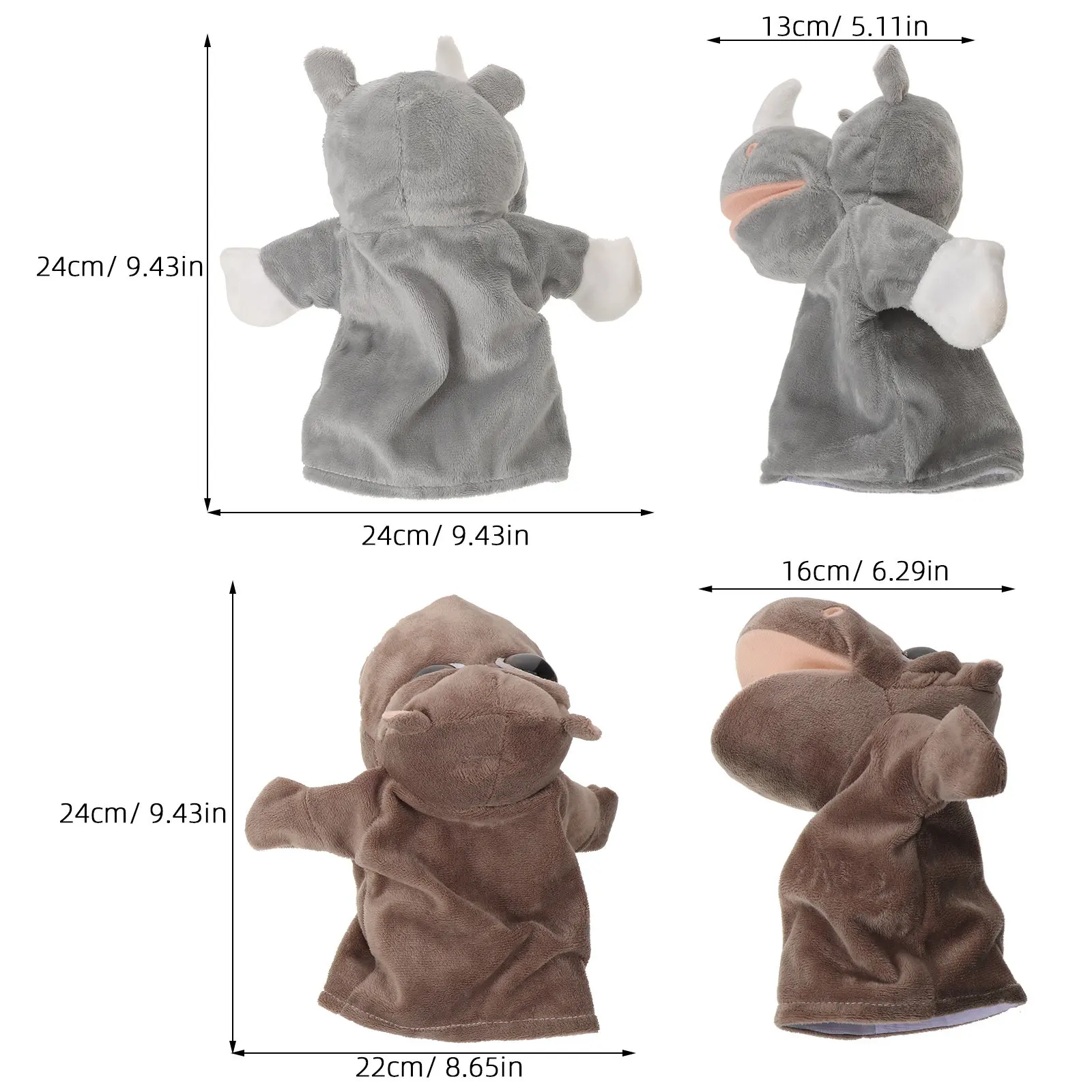 2Pcs Interactive Animal Hand Puppets Hippo Rhinoceros Mouth Moving Storytelling Role Preschool Christmas Birthday