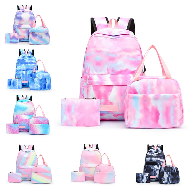 3Pcs Colorful Backpack with Lunch Bag Rucksack Casual School Bags for Boys Girls Women Student Teenagers Sets