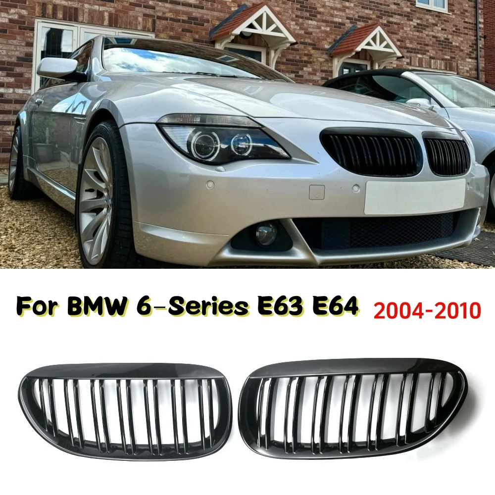 

Glossy Black Double Line Style Front Bumper Hood Grilles For BMW 6-Series E63 E64 2004-2010 650i Glossy Dual Slats Grilles