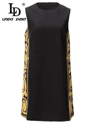 LD LINDA DELLA 2023 Summer  Fashion Designer Dress Women's Black  Sleeveless Print High Waist Zipper Slim Fit Mini Dress