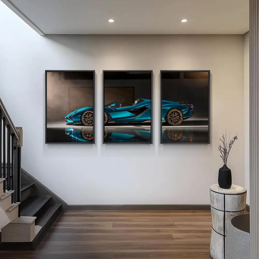 Sports Car Racetrack Painting Calligraphy 3PCS Canvas Wall Art Poster Set Home Decor for Living Room Bedroom Office Decoration
