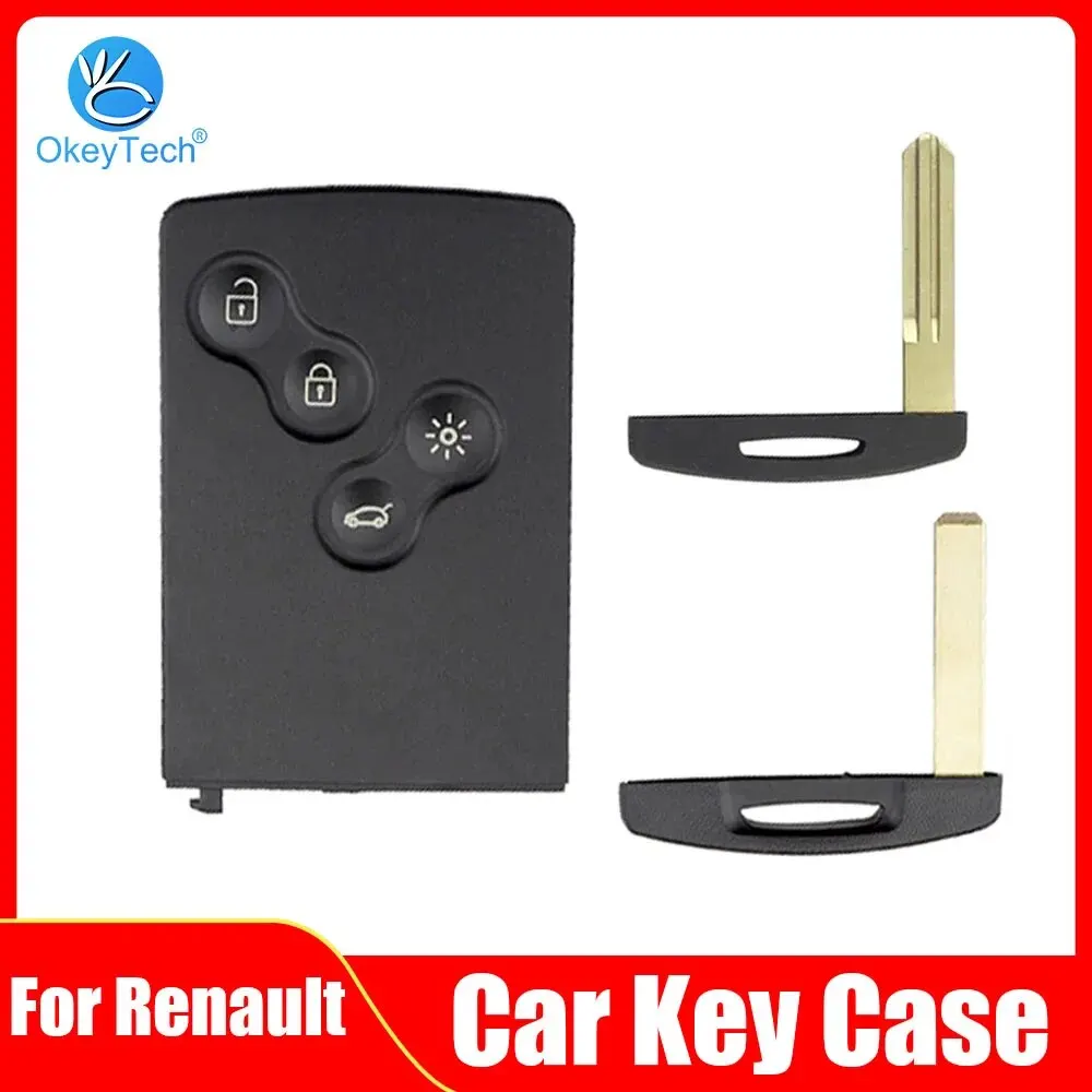 OkeyTech 4 Button Smart Card Remote Key Shell for Renault Megane Laguna Koleos Fluence Scenic Clio Captur Car Key Case with Blad