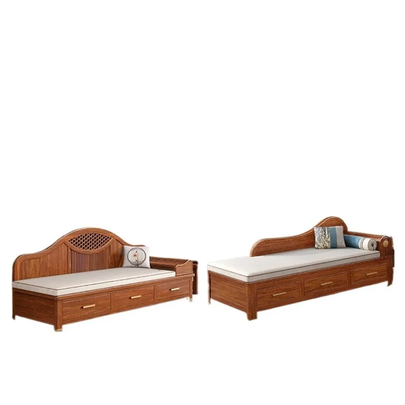 New Chinese solid wood chaise longue small apartment balcony recliner