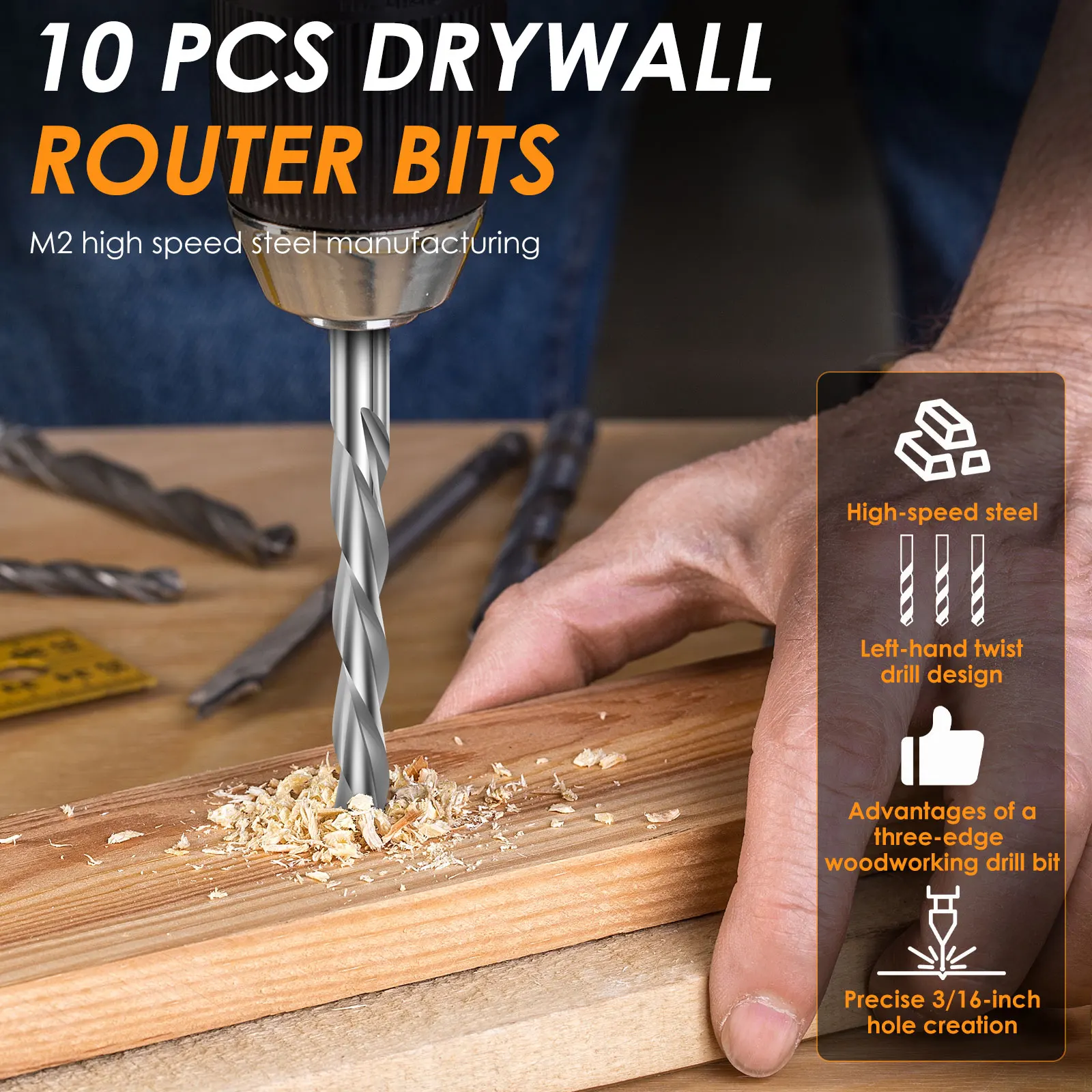 10 pçs brocas de roteador drywall 3/16 brocas de corte de drywall m2 velocidade espiral de aço para baixo roteador recorte rotativo guia de ponto