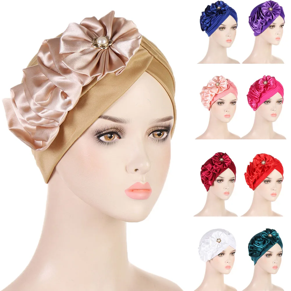 

2024 Bandanas Women Stretchy Turban Flower Muslim Hat Headband Warp Female Chemo Hijab Knotted Indian Cap Head Wrap for Women