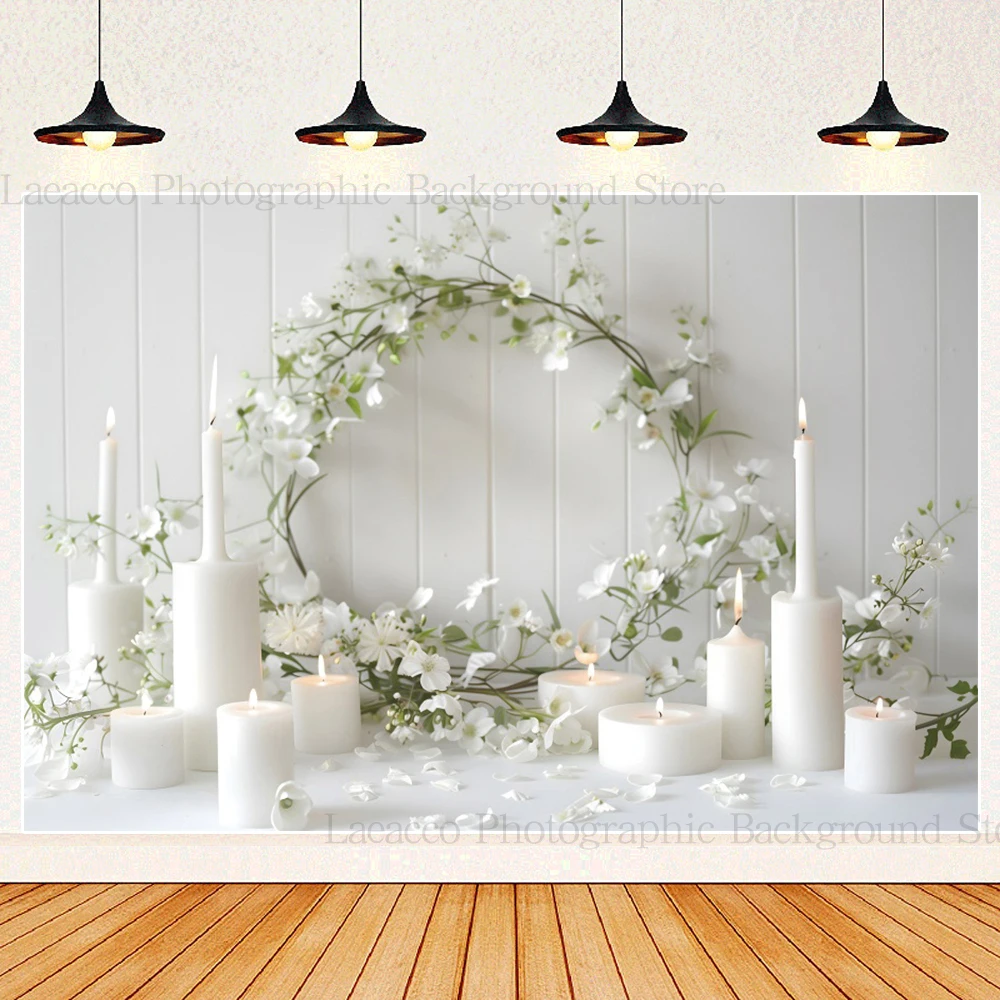 Wedding Decoration Backdrop White Wall Arch Garland Candles Romantic Castle Photography Background Cake Table Banner Multi Size