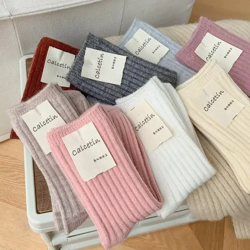 New Arrival Winter Women socks Warm Cashmere Wool Socks Thicker Casual japanese Solid Color Long Sock Girls Thermal Sock