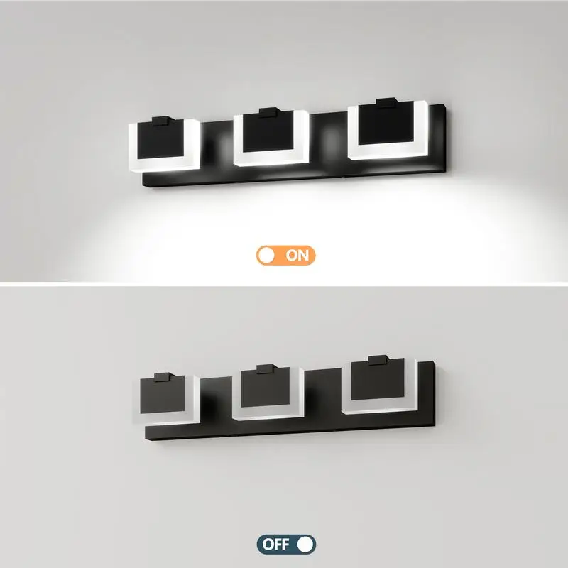 Lampu Vanity LED Modern Hitam 3-Lampu, Lampu Dinding Atas & Bawah untuk Cermin Kamar Mandi, Kecerahan 6000K