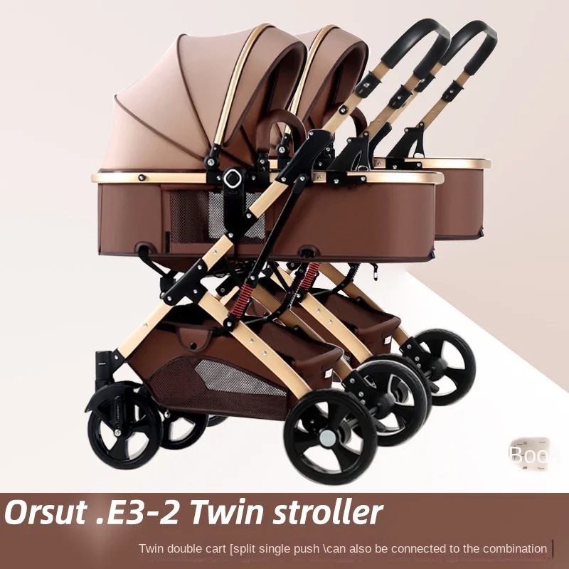 Double Baby Stroller Can Be Sitting or Lying Down High Landscape Detachable Combination Newborn Baby Stroller Sleeping Basket