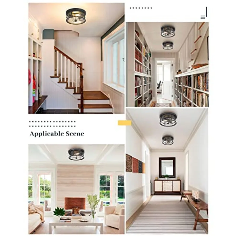 Flush Mount Ceiling Light, 12inch 2-Light Metal Close to Ceiling Light Fixture, Finish Shade for Hallway Entryway Bedroom Porch