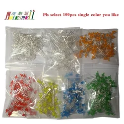 100pcs Multicolor 2mm Flat Top Led Diffused/Water Clear Red Yellow Blue Green White Orange LED Light Lamp