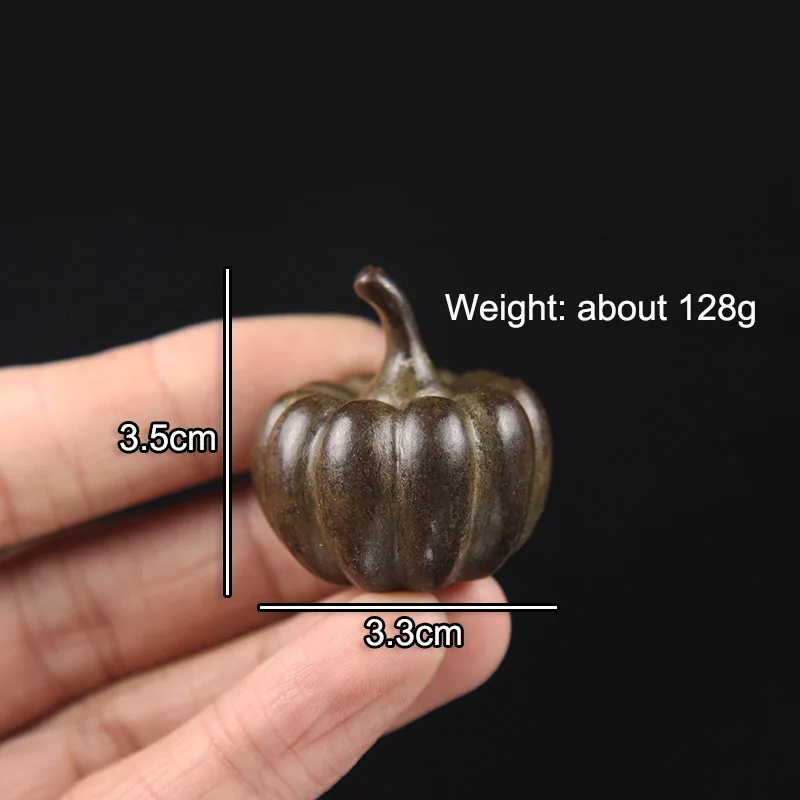 Antique Copper Pumpkin Small Statue Desk Ornament Study Paperweight Plant Figurine Living Room Home Decoration Craft Accessories