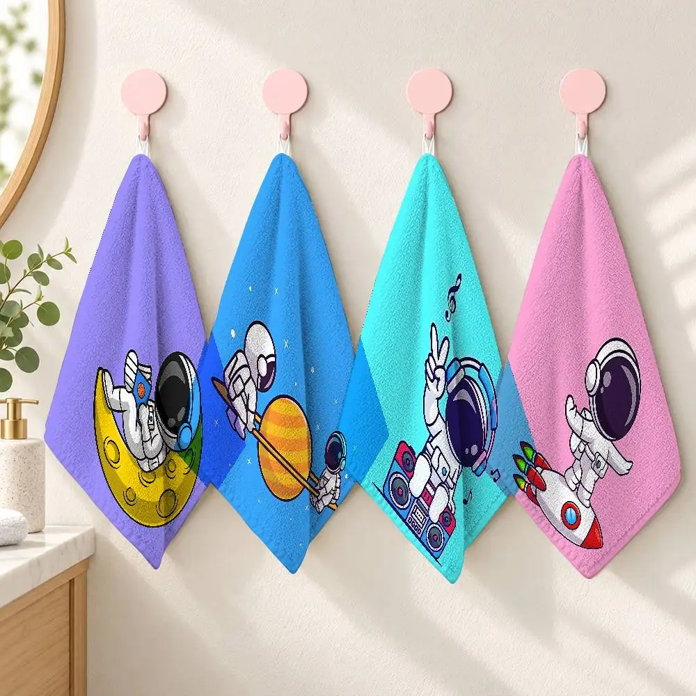 Astronaut & Rocket & Planets Printed Small Hand Towel 25x30cm Polyester Cotton Soft Absorbent Hand Cloth For Bathroom Kitchen