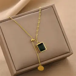 Fashion Income Emerald Square Necklace Classic Vintage Women's Necklace Anniversary Birthday Wedding Girls Jewelry Gifts
