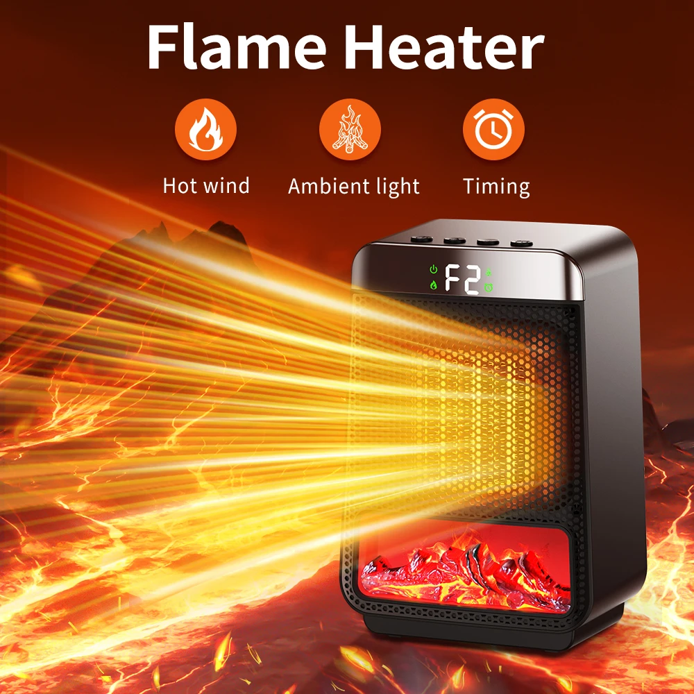 Timeable Electric Heater Portable 3D dynamic flame heater household heater silent and energy-saving PTC speed electric heater