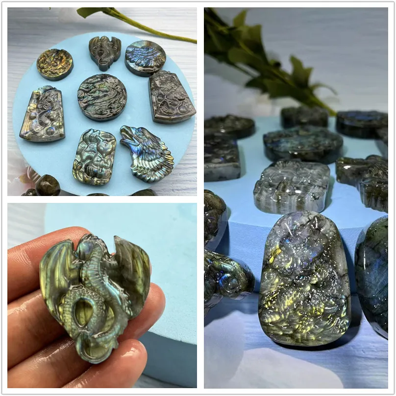 

Natural Labradorite Crystals Stone Carved Animal Sculpture Healing Reiki Collectible Figurine Halloween Gift Home Deco