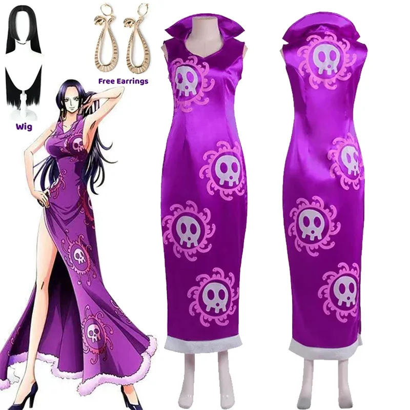 Disfraz de Cosplay de la Reina Boa Hancock, Kimono de Anime, Vestido Cheongsam, Capa, Conjunto de Cheongsam para Mujer, Halloween, Carnaval, Juego de Roles
