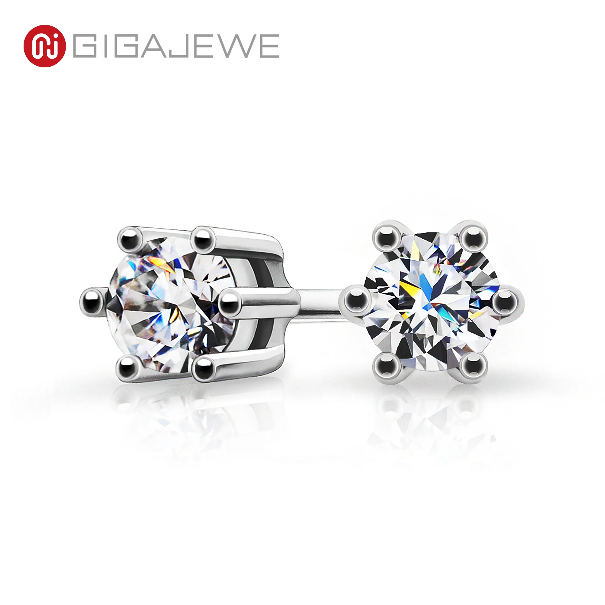 GIGAJEWE Moissanite D Colour 3mm 0.2ct okrągłe wycięte VVS1 925 srebrne kolczyki diamentowe przeszły Test mody żeton z motywem miłosnym kobiety prezent dla dziewczynki