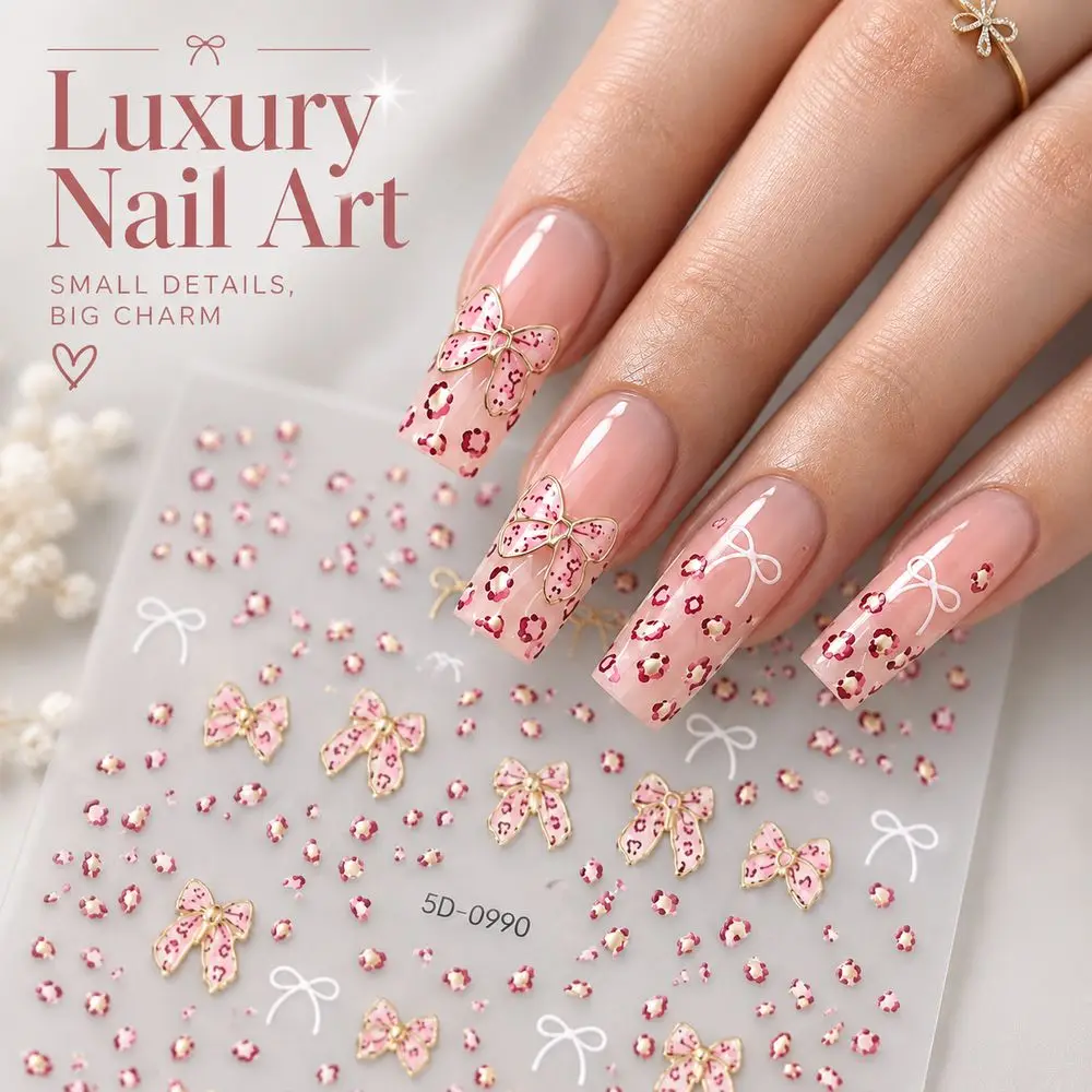 1Pc Non-Fading Nail Stickers Bold Statement Full Leopard Print Bow for Night Club Party DIY Nail Embellishment Set