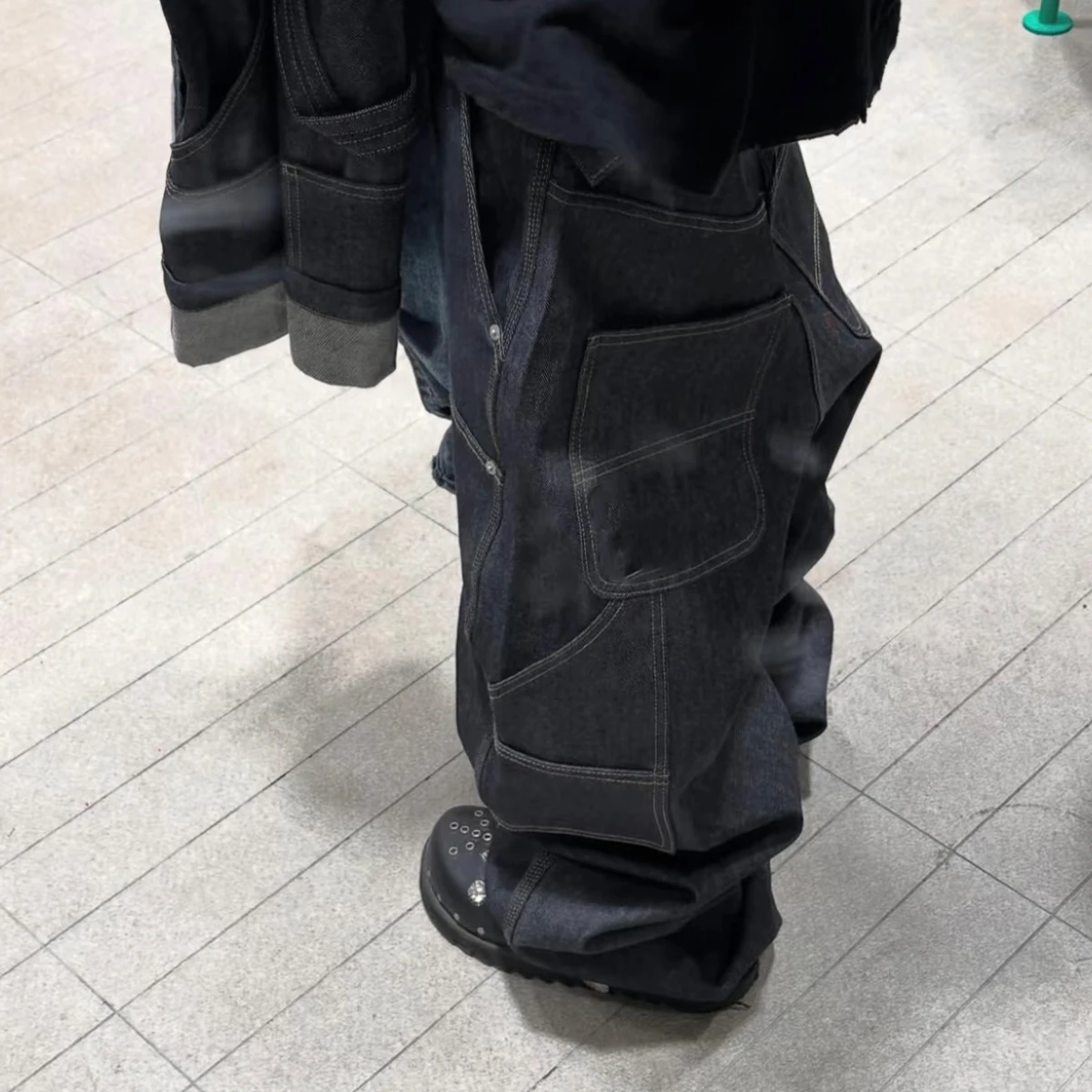 NIGO Men's Dark-Coloured Casual Straight Leg Baggy Jeans High Street Trend Wide Leg Denim Pants #NGTOP12148