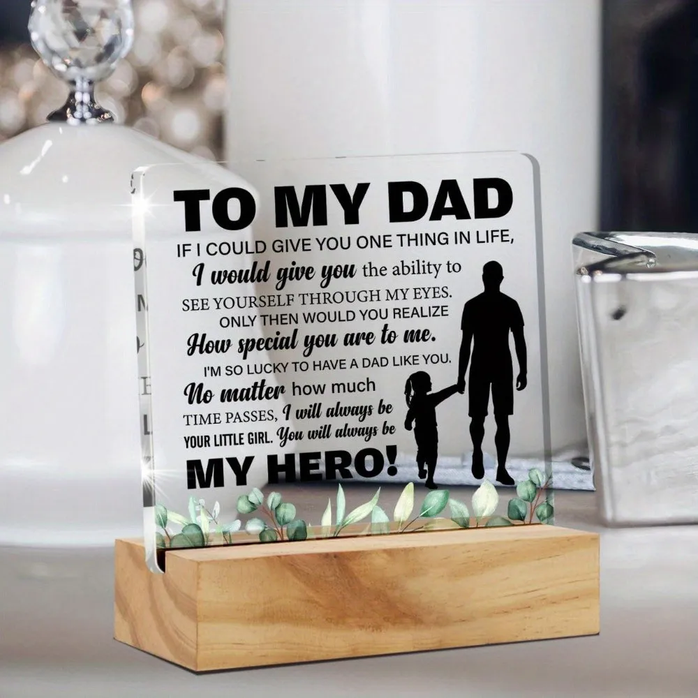 1Pcs crystal acrylic daughter's father gift with wooden frame acrylic office desk plaque logo, thank you for the gift