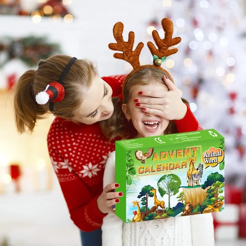 Calendrier de l'avent de noël, figurines d'animaux réalistes, jouets de 24 jours, compte à rebours de noël, jouets pour enfants garçons
