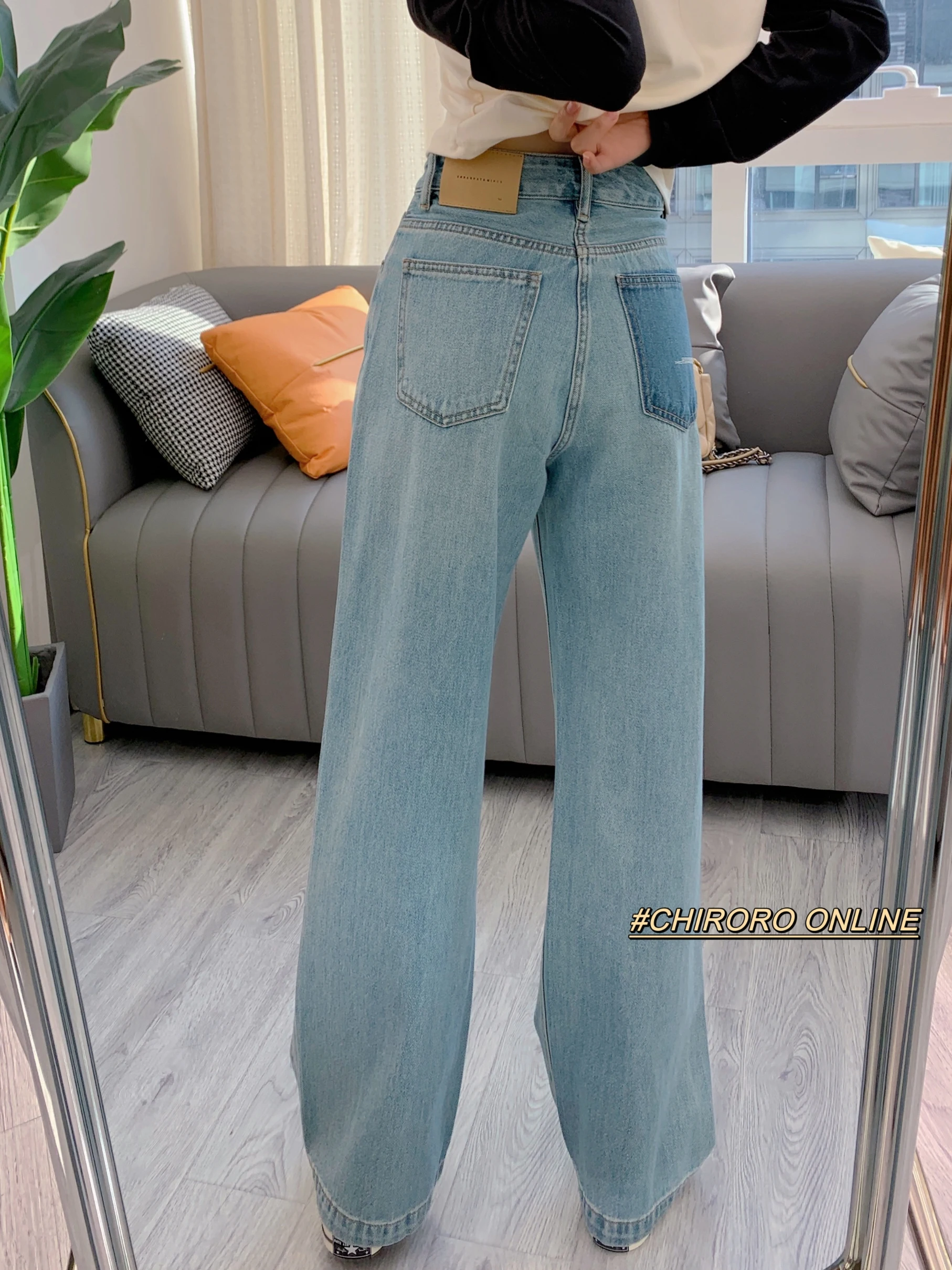 

Джинсы с высокой талией, прямые, женские, свободные, длинные брюки в пол, синие, стройнящие, широкие штанины, весна 2024, новинка