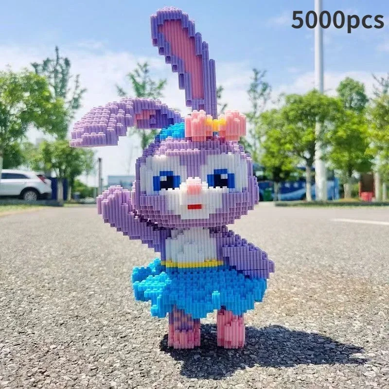 Disney 32cm-39cm Giantism StellaLou Small Particle Assembly Building Block Toy Kawaii Rabbit Blocks Toy Figures Children's Gifts