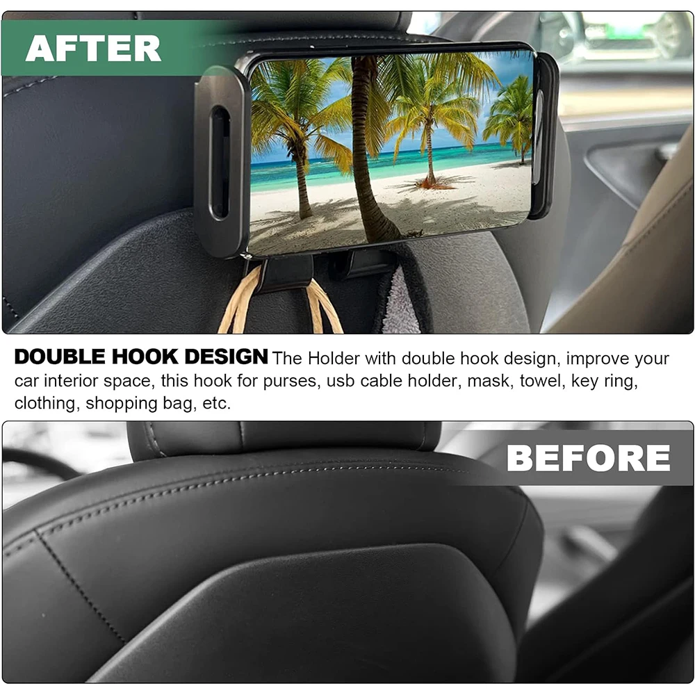 For Tesla Model 3/Y Back Seat Phone Holder with 2 hooks 360° Rotate Stand Auto Headrest Bracket Support For Tablet PC iPad Mini