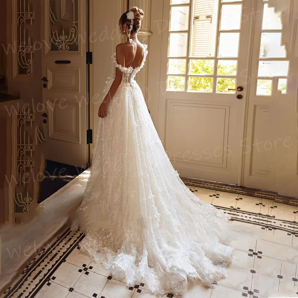 Elegante A-Linie Damen Brautkleider aus der Schulter Vestidos De Novia Maßgeschneiderte Brautkleider Spitze Applikationen Vestidos Boda