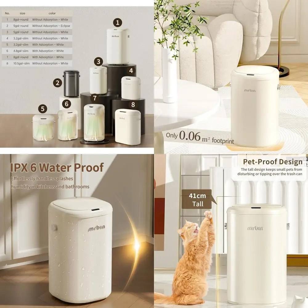 

Slim 18L Motion Sensor Trash Can with Lid, Touchless Waste Bin for Kitchen and Bathroom, Cream White