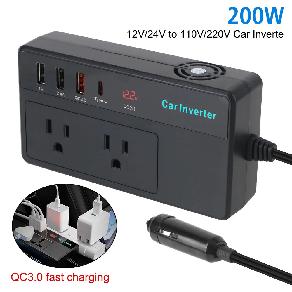 

Cigarette Lighter Power Adapter Car Power Inverter Charging Converter DC 12V 24V To AC 220V for Vehicles Car Transformer Convert