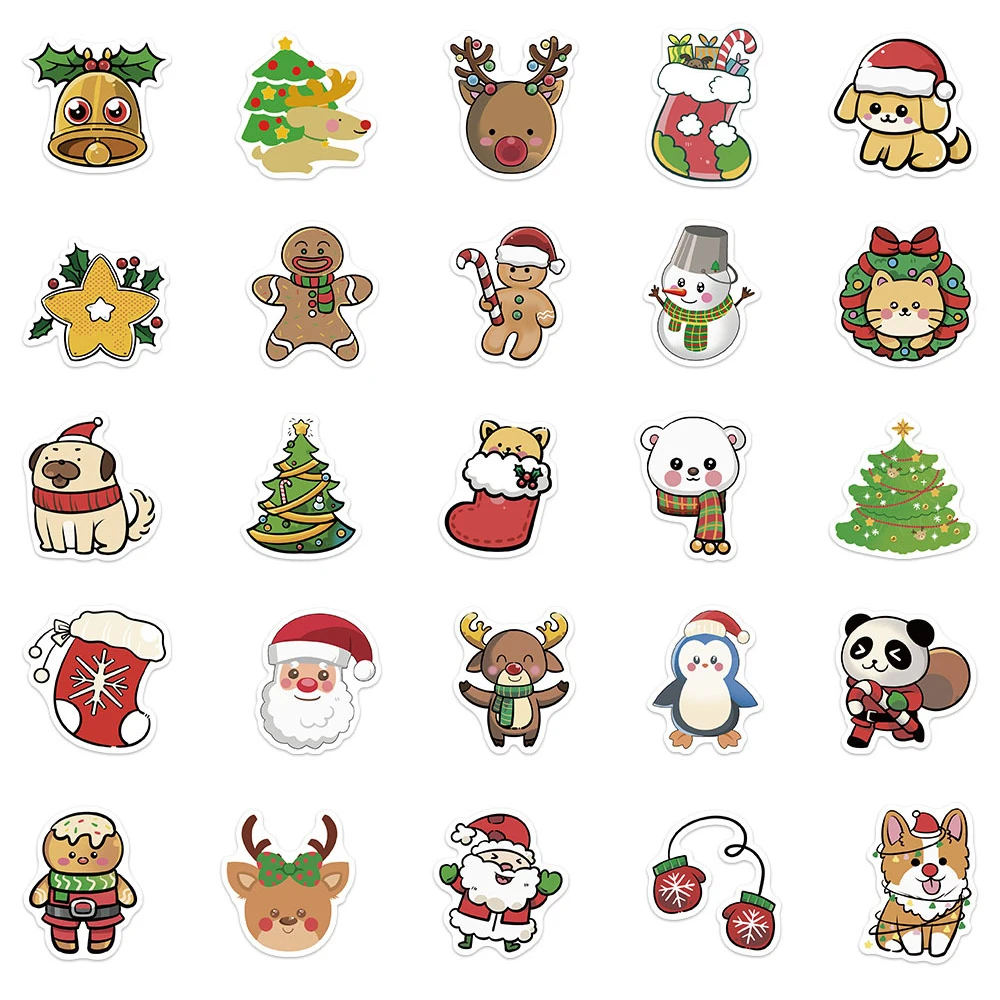 10/30/50 Stück Kawaii Weihnachten Weihnachtsmann Aufkleber Niedlicher Lebkuchenmann Tier Cartoon Aufkleber Koffer Laptop Handy Aufkleber Geschenk