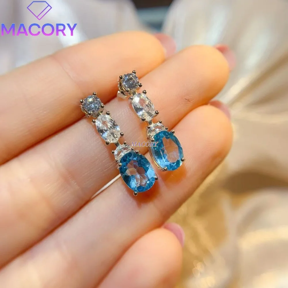S925 sterling silver Swiss blue topaz stud earrings naturally transparent an ideal choice for Valentine's Day or birthday gifts
