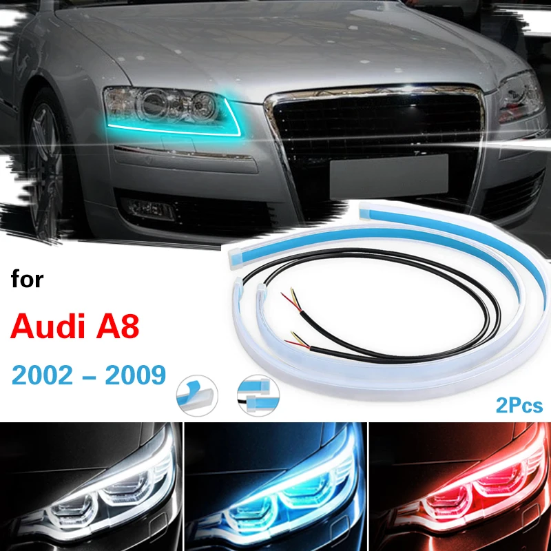 

12V Dynamic 2 PCS DRL Car Flexible LED Daytime Running Lights Turn Signal Lamp Strip Headlight Waterproof for Audi A8 2002-2009